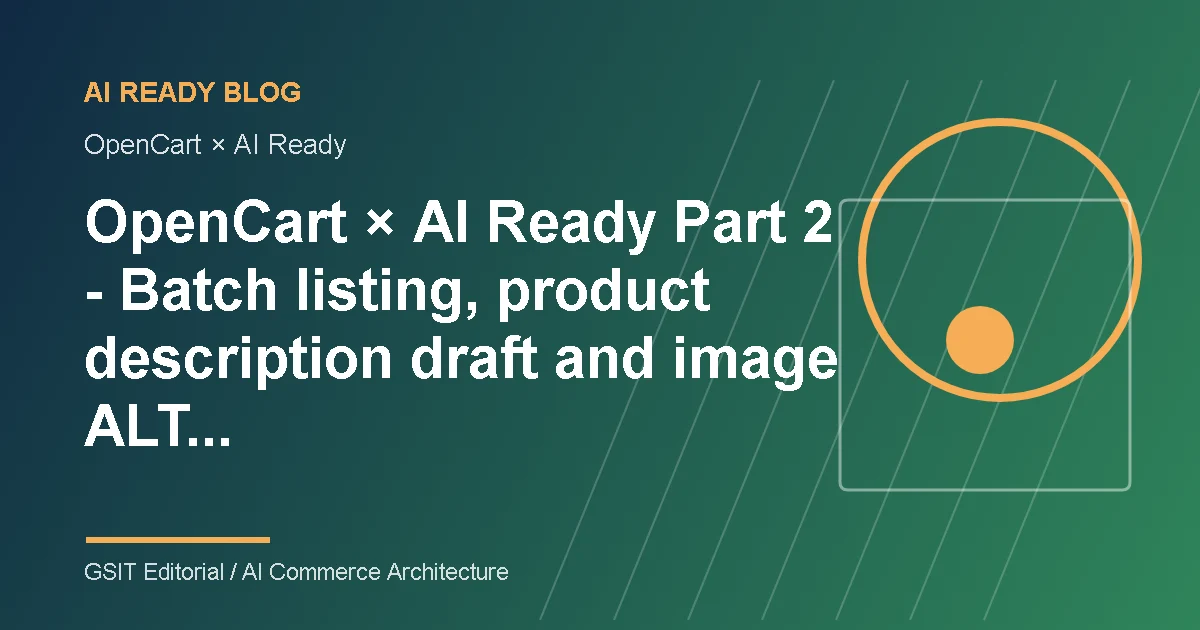 Schematic diagram of AI Ready ecommerce content management and system integration of OpenCart × AI Ready II batch listing, product description draft and image ALT annotation automation